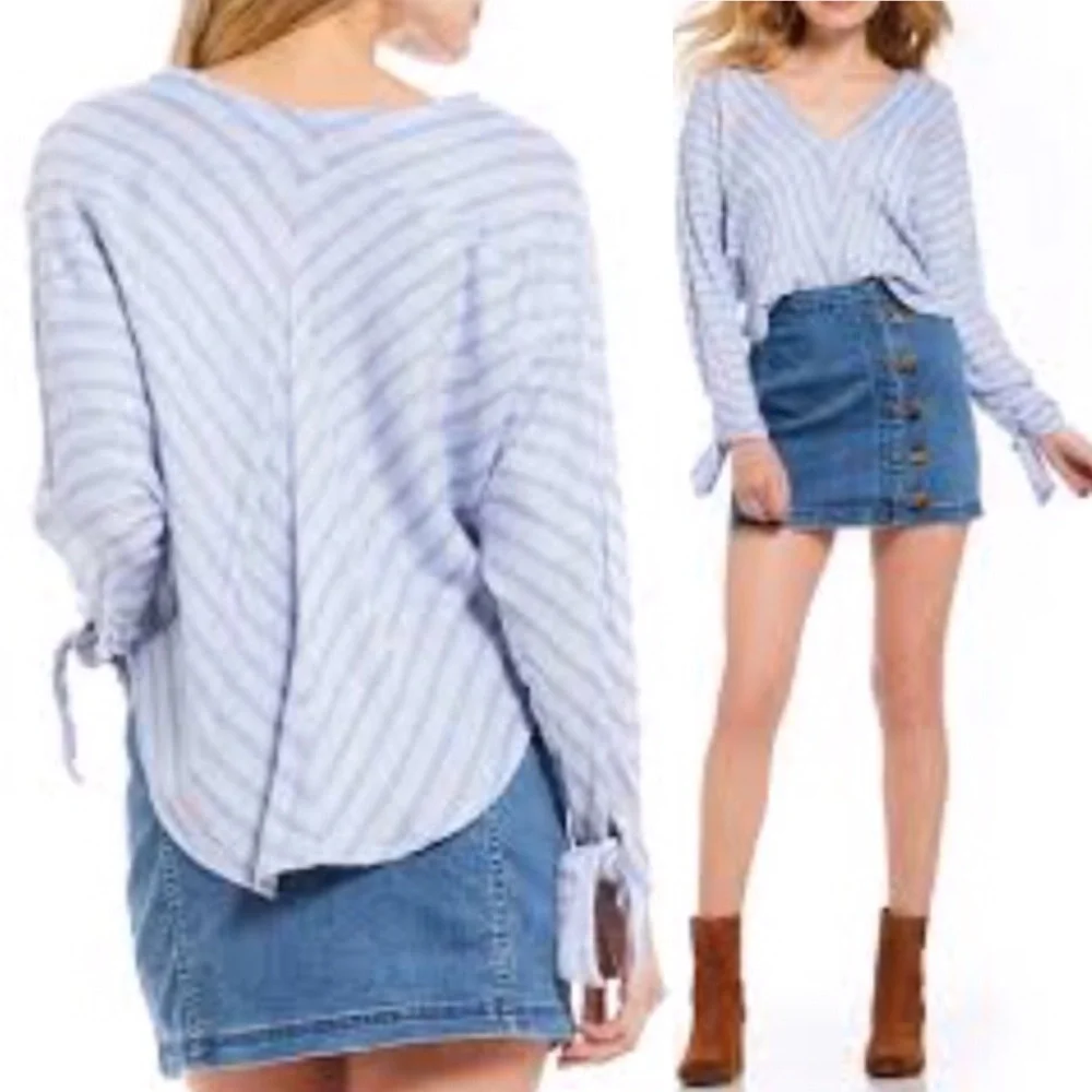 Free People‎ | Striped Dolman Tie Sleeve Blouse Blue